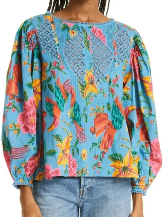 FARM Rio Tops - FARM Rio Blue Toucans Garden Blouse